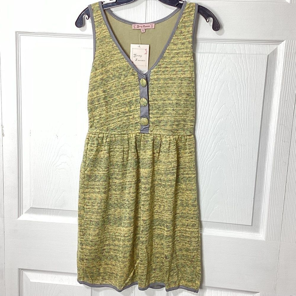 Young Essence Dress MIDI Knit Sleeveless Fall Colors Gold Highlights Size Small